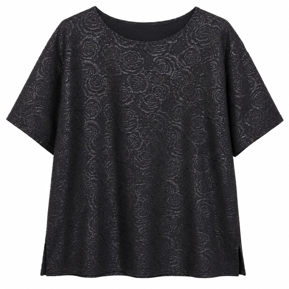 Sunflower Rose Jacquard Top Womens 2XL Black Excellent Metallic Floral Blouse